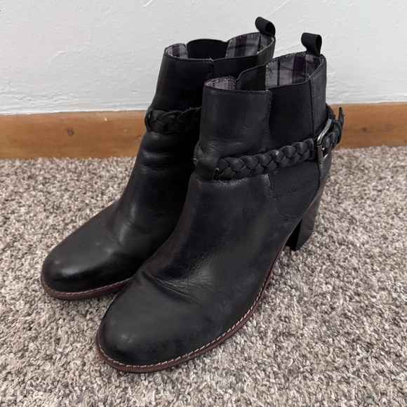 Sperry womans Liberty Chelsea boot heeled black leather braided detail Size 9.5 - Picture 2 of 6